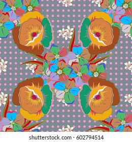 Vintage vector floral seamless pattern in yellow and pink colors.