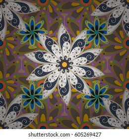 Vintage vector floral seamless pattern in colors.