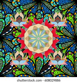 Vintage vector floral seamless pattern in colorful colors.