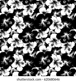Vintage vector floral seamless pattern in white and black colors.