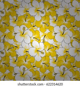 Vintage vector floral seamless pattern in yellow and white colors.