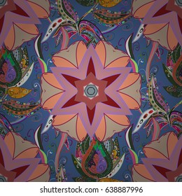 Vintage vector floral seamless pattern in blue and pink colors.