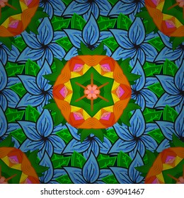 Vintage vector floral seamless pattern in blue colors.