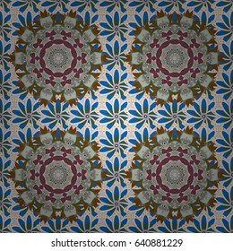 Vintage vector floral seamless pattern in blue and pink colors.