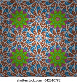 Vintage vector floral seamless pattern in blue colors.