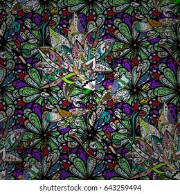 Vintage vector floral seamless pattern in blue colors.
