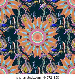 Vintage vector floral seamless pattern in blue colors.