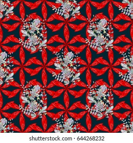 Vintage vector floral seamless pattern in blue colors.