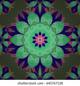 Vintage vector floral seamless pattern in green and blue colors.
