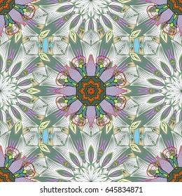 Vintage vector floral seamless pattern in blue colors.
