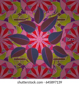 Vintage vector floral seamless pattern in blue colors.