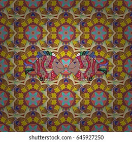 Vintage vector floral seamless pattern in blue colors.