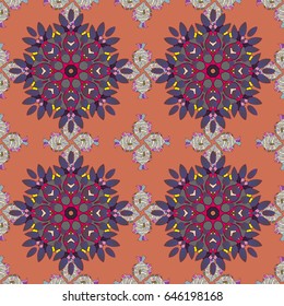 Vintage vector floral seamless pattern in blue colors.