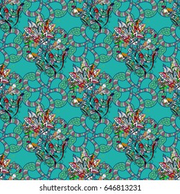 Vintage vector floral seamless pattern in blue colors.
