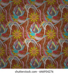 Vintage vector floral seamless pattern in blue colors.