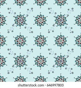 Vintage vector floral seamless pattern in blue colors.