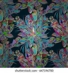 Vintage vector floral seamless pattern in blue colors.