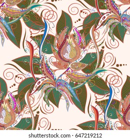 Vintage vector floral seamless pattern in blue colors.