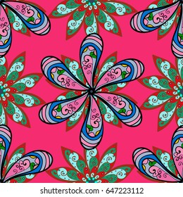 Vintage vector floral seamless pattern in blue colors.