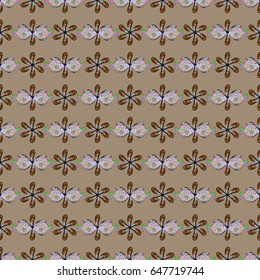 Vintage vector floral seamless pattern in blue and pink colors.