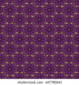 Vintage vector floral seamless pattern in blue colors.