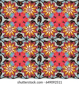 Vintage vector floral seamless pattern with red colors.