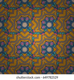 Vintage vector floral seamless pattern in blue colors.