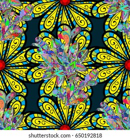 Vintage vector floral seamless pattern in blue colors.
