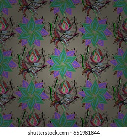 Vintage vector floral seamless pattern in colors.