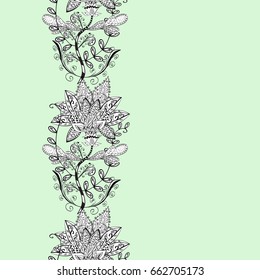 Vintage vector floral seamless pattern in green and pink colors.