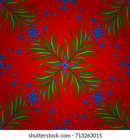 Vintage vector floral seamless pattern in red, green and blue colors.