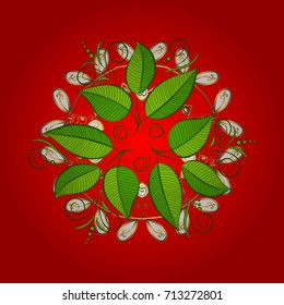 Vintage vector floral seamless pattern in red, green and white colors.