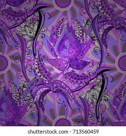 Vintage vector floral seamless pattern in violet, neutral and purple colors.
