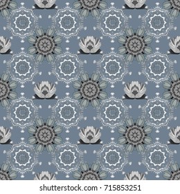 Vintage vector floral seamless pattern in neutral, gray and white colors.
