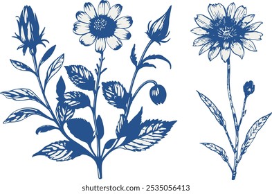Vintage vector floral set. Perfect for wedding invitations, greeting cards and decorations. With hand drawn elegant spring flowers.