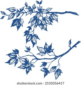 Vintage vector floral set. Perfect for wedding invitations, greeting cards and decorations. With hand drawn elegant branches and leaves twigs.