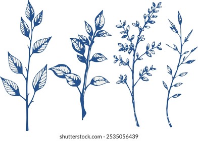 Vintage vector floral set. Perfect for wedding invitations, greeting cards and decorations. With hand drawn elegant twigs and leaves.