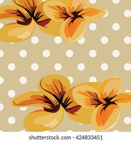 Vintage Vector Flowers retro illustration with polka dots pattern. Elegant Vintage Greeting card. Retro greeting card template. Beautiful floral background vintage style. Decor illustration