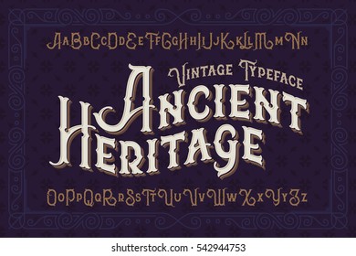 Vintage Vector Font. Elegant Royal Typeface In Medieval Ancient Style.