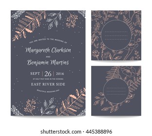 Vintage vector frame. Botanical wedding invitation with wild flowers. Old botanical illustration style. Vintage wedding collection