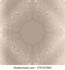 Vintage vector frame with curly line pattern. Ornamental beige background. Elegant wedding invitation card or packaging design. Place for text.