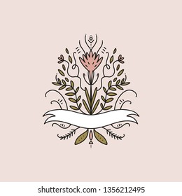 Vintage vector frame, floral elements. Logo template, wedding monograms, invitations and label. Good for cafe or boutique branding
