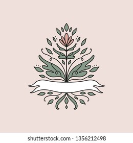 Vintage vector frame, floral elements. Logo template, wedding monograms, invitations and label. Good for cafe or boutique branding