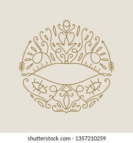Vintage vector frame, floral elements. Logo template, good for wedding monograms, invitations, labels and more. Branding element