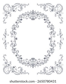 Vintage vector frame with a lot of floral elements, dividers, corners. Retro Victorian style