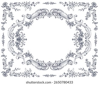 Vintage vector frame with a lot of floral elements, dividers, corners. Retro Victorian style