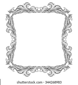Vintage vector frame with place for text. For invitation, greeting, wedding, menu list. Baroque frame silhouette isolated on white.