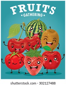 Vintage vector fruits cartoon character illustration 