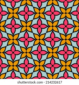 Vintage vector geometric background, floral modern seamless pattern with cute flowers, colored wrapping paper, trendy fashion style, beautiful fabric template, layout for design