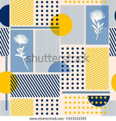 Vintage vector Geometry minimal seamless pattern colorful simple shape and silhouette flowers and stripe design for fashin ,fabric,web,wallpaper and all prints on retro beige background color